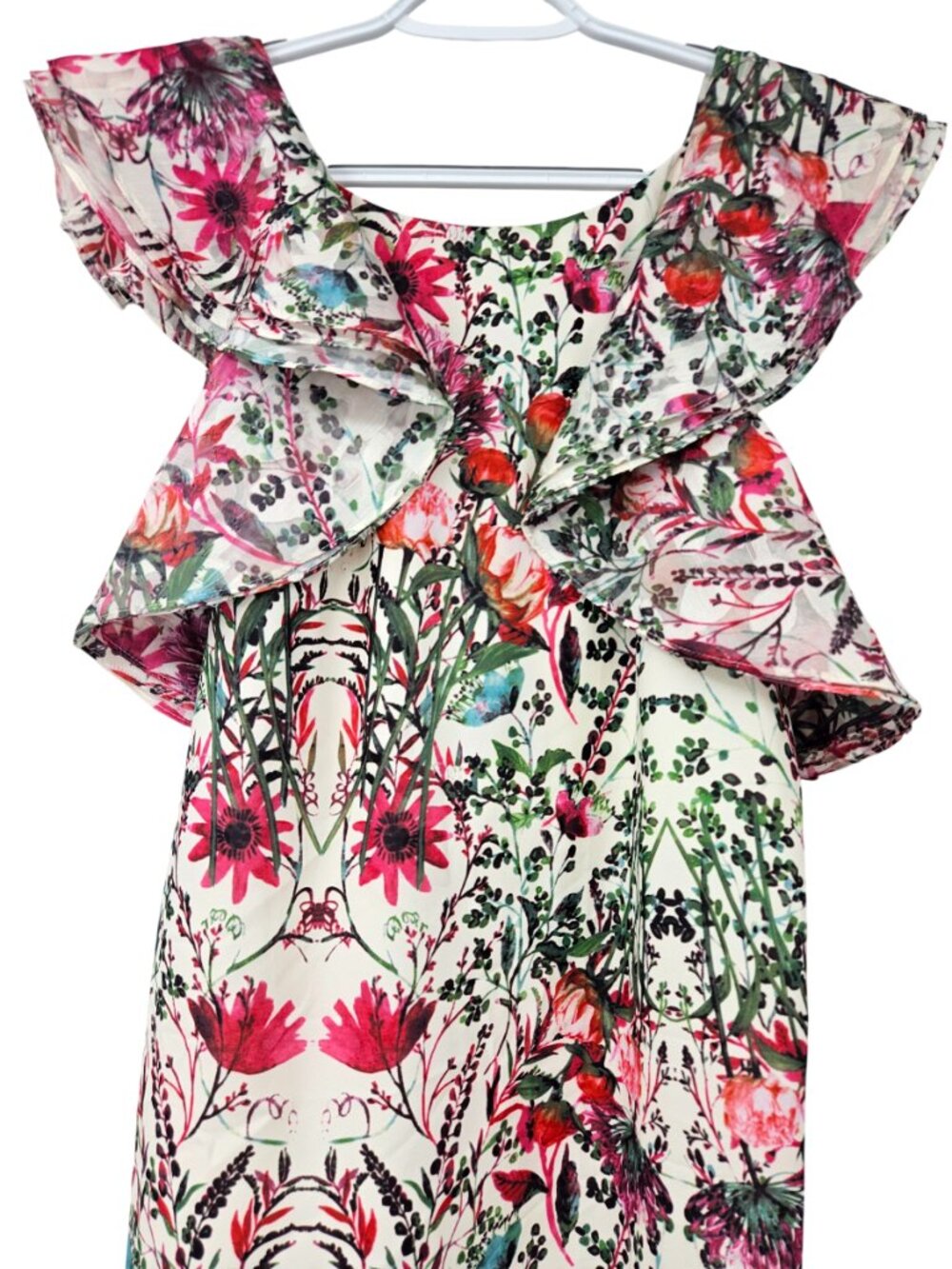 Belle Badgley Mischka Alex Floral Shift Dress Women's Size 2 Ruffle Preppy Party - Picture 5 of 15